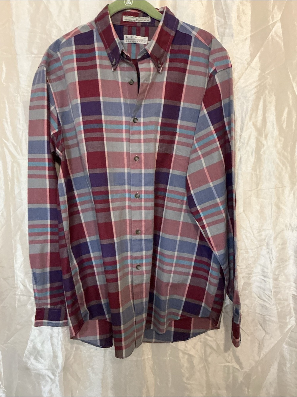 Levi's Men's Plaid Button-Down Shirt in Burgundy and blue